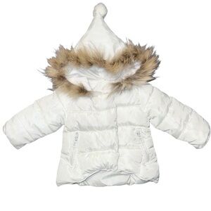 Baby/Toddler Girls Hooded White Puffer Coat Size 80/9-12 Months